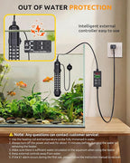 SEAOURA Small Aquarium Heater, 100W Fish Tank Heater for 10-20 Gallon, Submersible Turtle Heater with Digital Display Adjustable Safety Protection, Auto Power-Off When Leaving Water