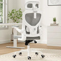Soohow Office Chair, Ergonomic Office Mesh Desk Chair with Adjustable Back Support, High Back Comfy Computer Swivel Chair with Headrest, Lumbar Support for Study Room, Gaming and Office, White & Grey