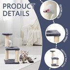 Small Cat Tree With Sisal Scratching Pole, Interactive Toys for Indoor Cats, Scratching Post, Easy Installation Tower for Small Cats