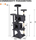 BestPet | 62" Cat Tree Tower | Dark Gray | Sturdy, Easy to Assemble, Multi-Level Activity Center with Sisal Scratching Posts, Condos, Perches, Hanging Cat Toys, Observation Decks & Ladder