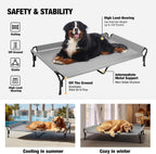 Veehoo Cooling Elevated Dog Bed, Guardrail Raised Pet Cot, Indoor & Outdoor XXL Pet Bed with Washable & Breathable Teslin Mesh, Non-Slip Feet, Dog Couch Bed, 62.5" x 37", Grey