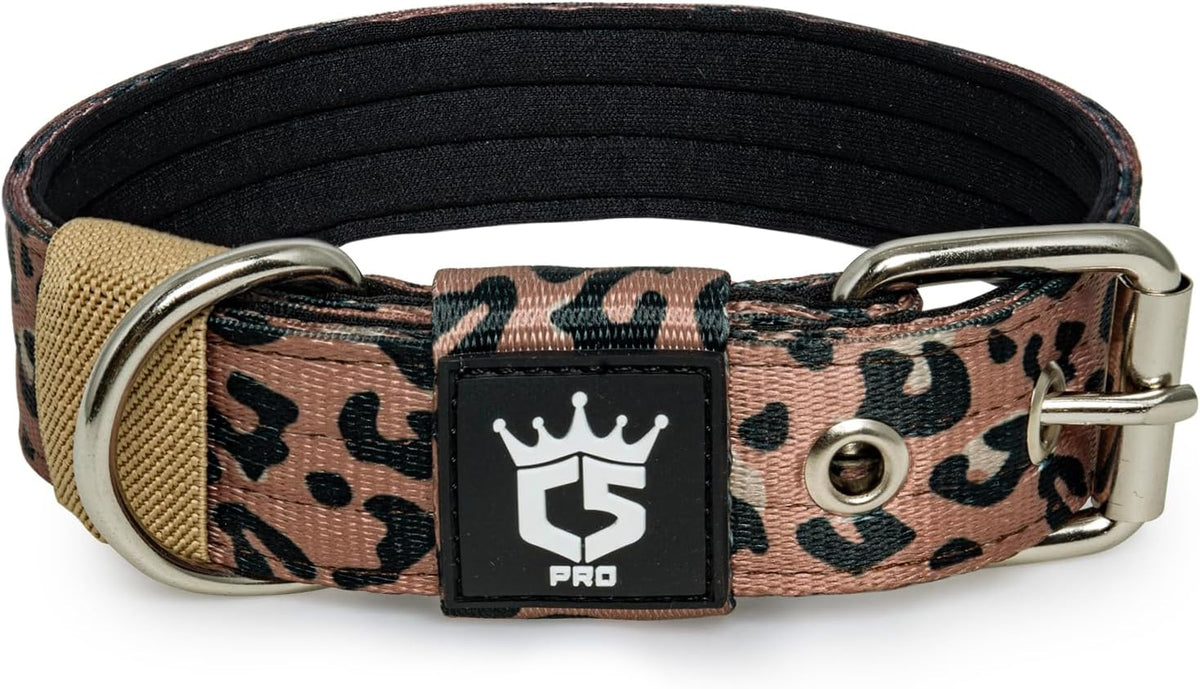 TSPRO Tactical Dog Collar 1.25 Inch Wide Thick Dog Collars with Heavy Duty Metal Buckle, Durable, Strong, Adjustable for Small Dogs (Leopard Print S)