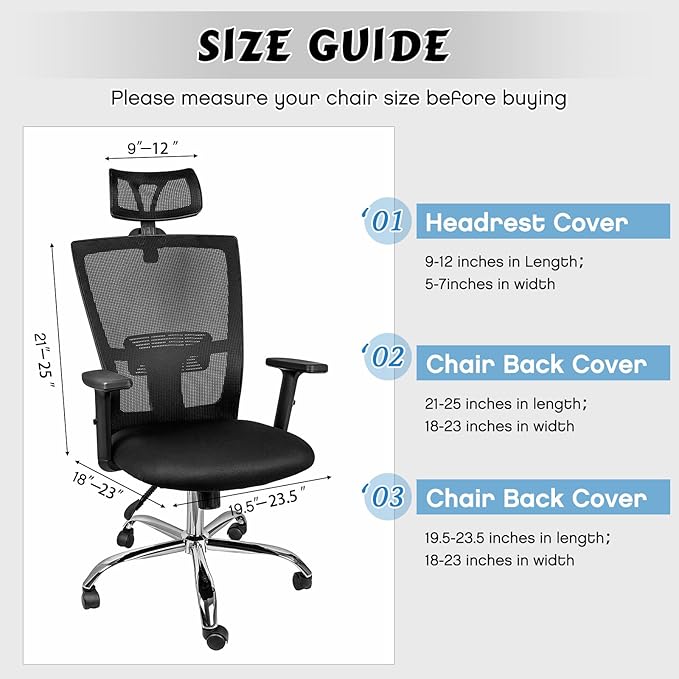 Lounsweer 3 Pieces Office Chair Cover Rolling Desk Chair Cover Gaming Covers Stretch Washable Protector Pets Slipcovers for Swivel Armchair Boss(Classic,Ivory White)