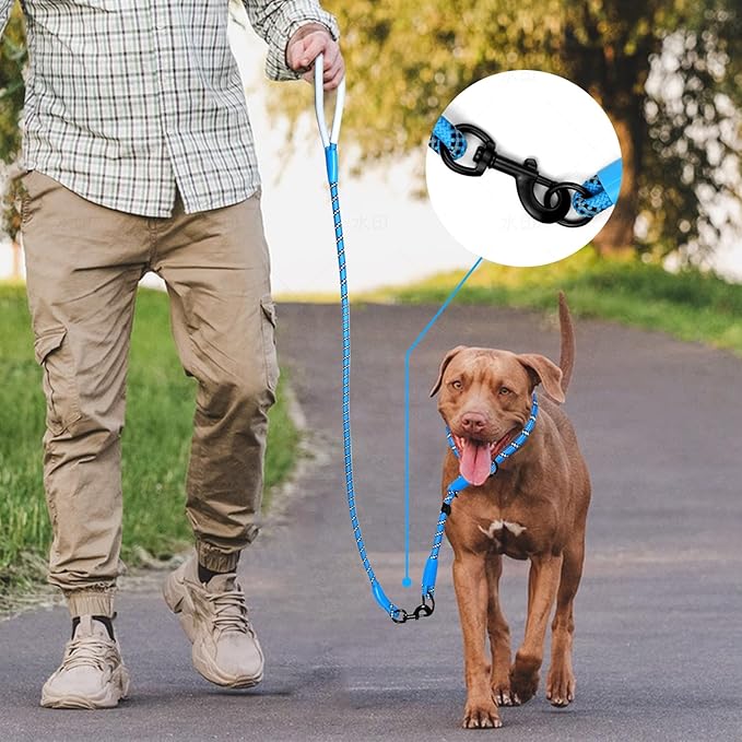 Detachable 2/5" Slip Lead, 4FT 6FT 8FT with Comfortable Silicone Handle Strong Rope Leash for Large Medium Small Dogs No Pull Highly Reflective Pet Training Leash (Blue-Black, 6FT)