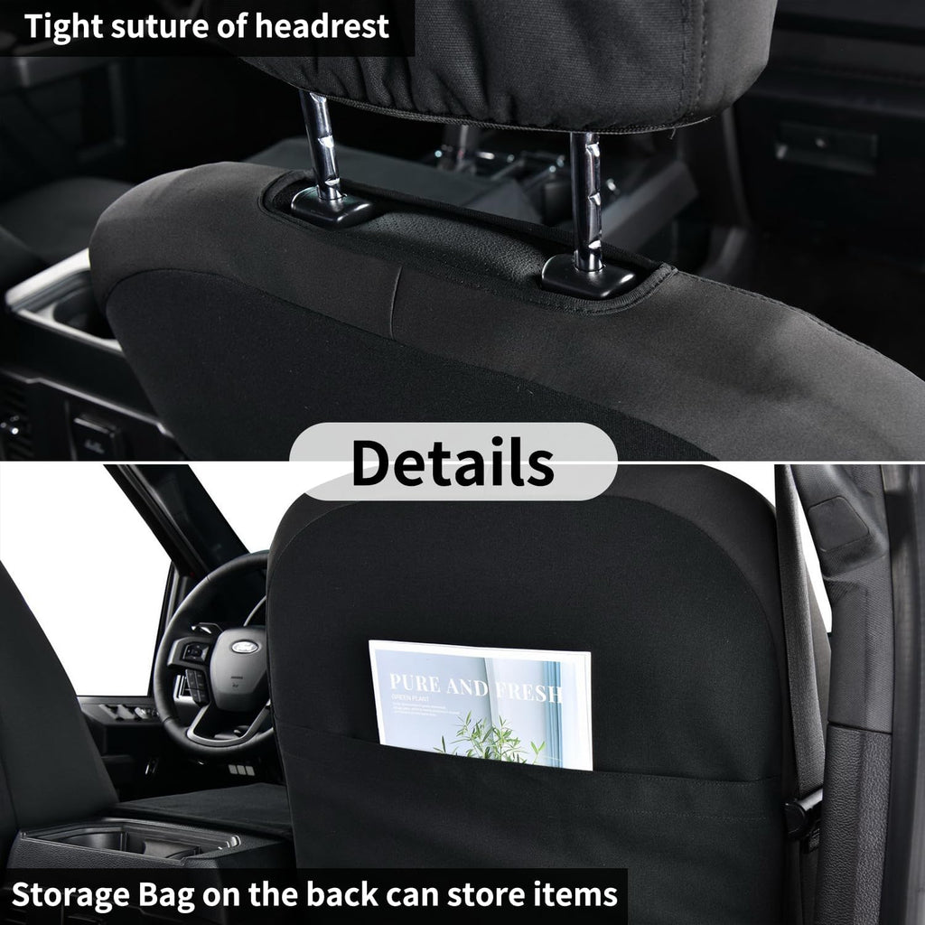 Coverado Front Seat Covers, Waterproof Canvas Seat Protector for Car Seat Cushions for Kids & Dogs, Compatible with 2015-2025 Ford F150 & 2017-2025 Ford F250 F350 F450(Black, 2PCS)