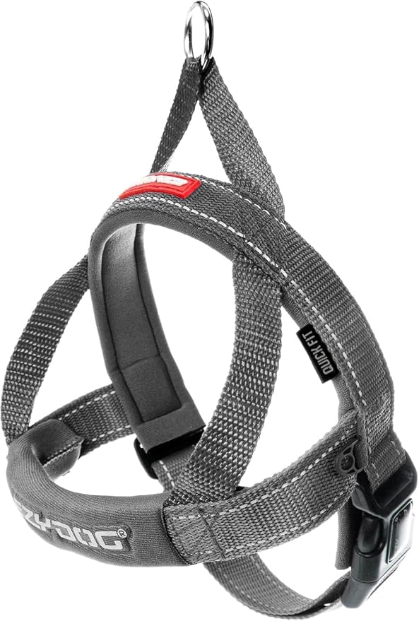 EzyDog Quick Fit Dog Harness, Soft Neoprene Padding - Medium, Gray | Fast One-Click Buckle, Adjustable Fit, Strong Reinforced Materials, Reflective Stitching, No Pull Dog Harness, Easy Walking