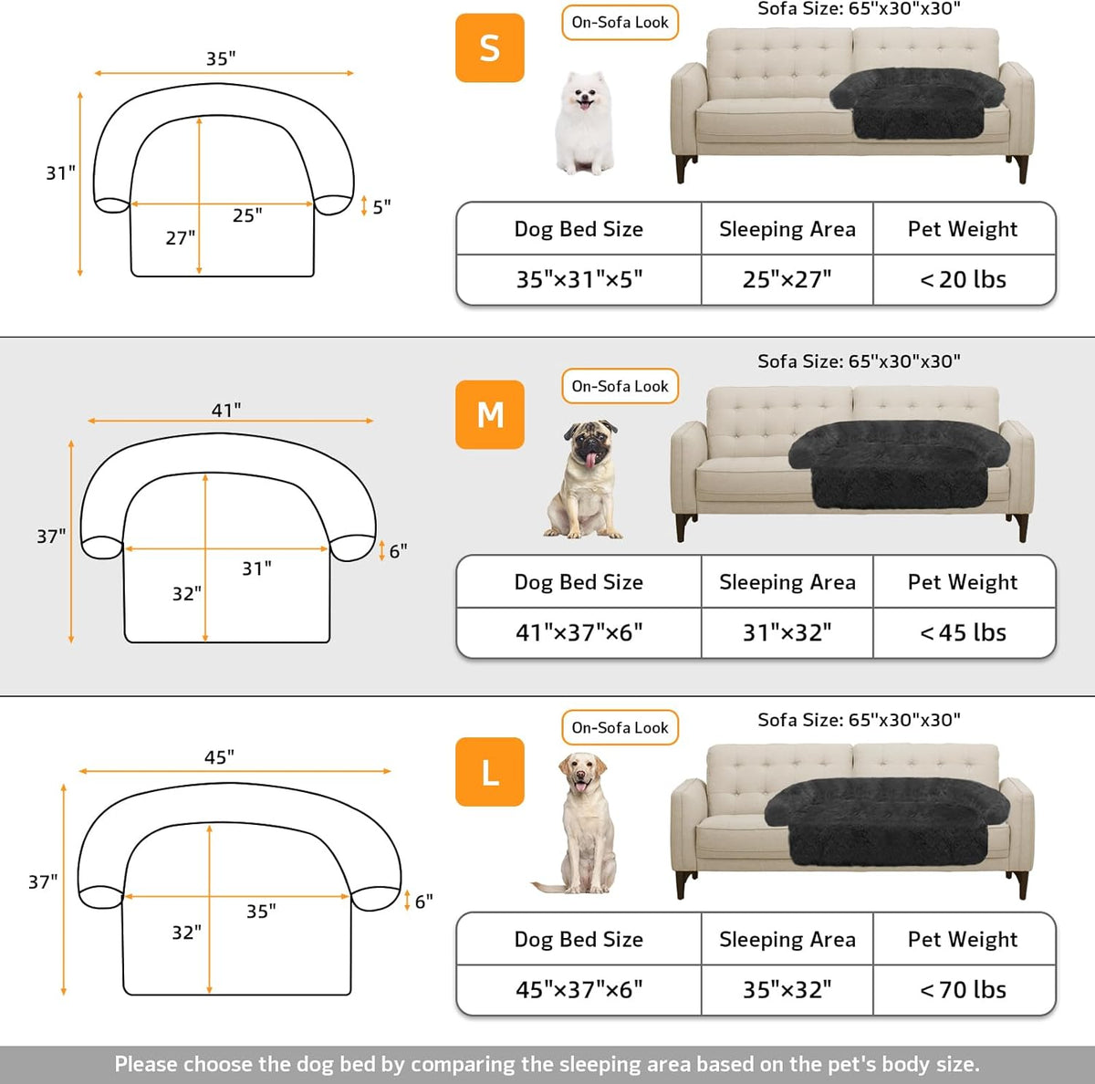 Calming Dog Bed Fluffy Plush Dog Mat for Furniture Protector with Removable Washable Cover for Large Medium Small Dogs and Cats (Medium(41x37x6), Dark Grey)
