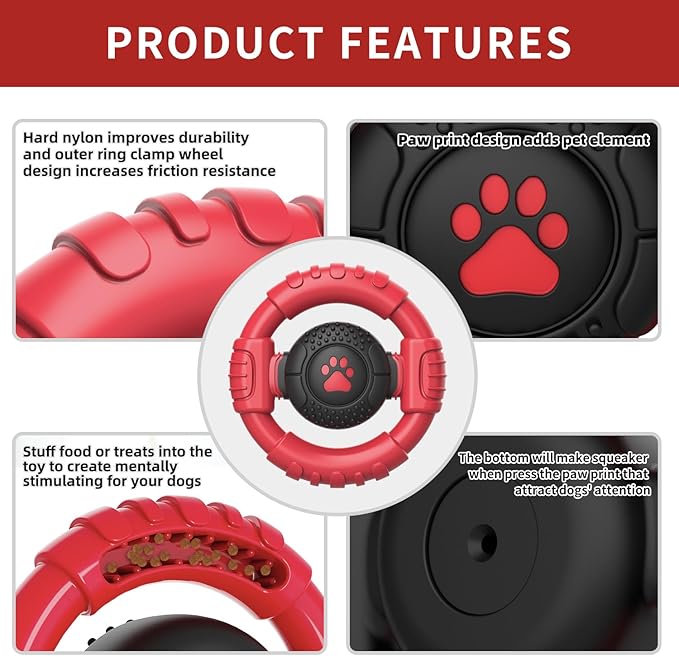 Tough Dog Toys for Aggressive Chewers Large Breed, Indestructible Nylon Rubber Squeaky Chew Toy for Big Dogs, Heavy Duty Super Chewer for Pitbull