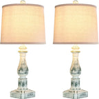 RORIANO 23'' Set of 2 Rustic Table Lamps for Bedroom Living Room, Traditional Farmhouse Resin Desk Lamps, Washed Green Retro Nightstand Lamps for Home Office Entryway, 2 Bulbs Included
