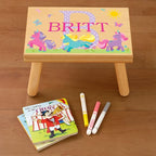 Let’s Make Memories Personalized My Own Name Step Stool - Children’s Step Stool - Sturdy Wood – Non-Toxic Paint, Sealer - Unicorn Design - Natural - 14’Wx9.25”Lx8.75”H - Ages 3+