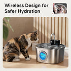 Voluas Stainless Steel Cat Water Fountain: 108oz/3.2L Wireless Cat Fountain Battery Operated for Drinking Indoor, Automatic Pet Water Dispenser Bowl with Ultra Quiet Pump, Easy Clean BPA-Free, 2Filter
