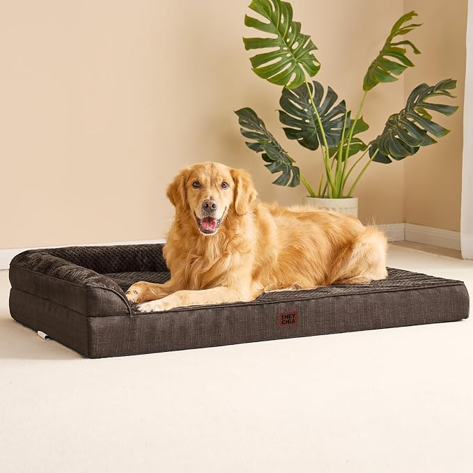 EHEYCIGA Extra Large Dog Bed Othorpedic, Memory Foam XL Dog Bed with Washable Removable Cover, Waterproof Pet Sofa Couch XLarge Size Dogs with Nonskid Bottom, 44x32x6.5, Brown | Washable Removable Cover, Waterproof Flat Pet Sofa Couch with Nonskid Bott...