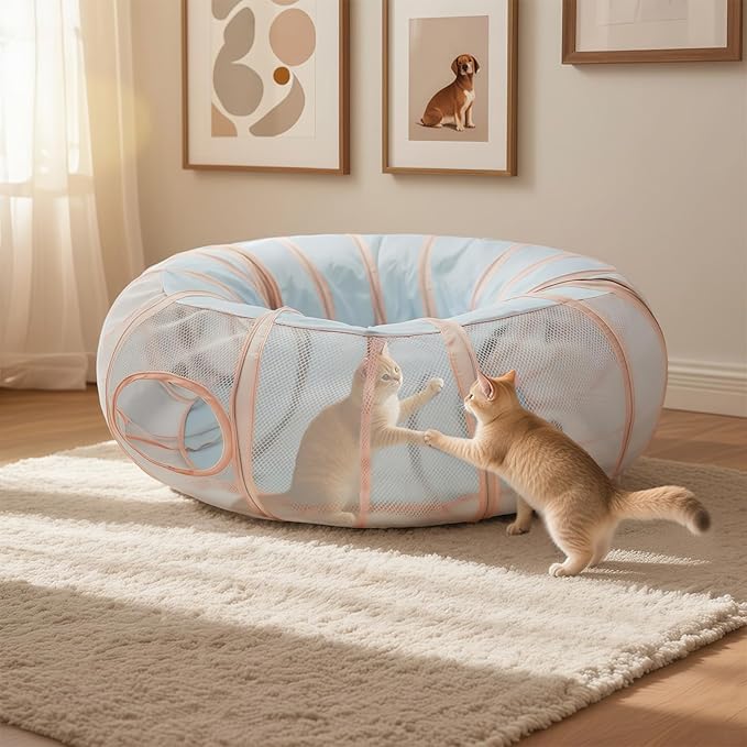 Mesh Cat Tunnel Bed with 20 Cat Toys, Collapsible Play Tunnel for Indoor Cats,Visible Cat Tube for Kitten Puppy