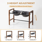 7.1inch Ceramic Adjustable Raised Double Bowls Set with Stand, 3 Heights Elevated, 2 Placement Options,Food and Water Bowls for Medium and Large Dog(Reactived Glaze -Grey)