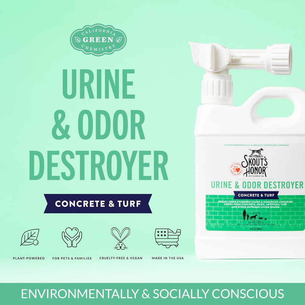 SKOUT'S HONOR Pet Urine & Odor Destroyer Concrete & Turf - Professional Strength, Plant-Powered, Cruelty-Free Urine Eliminator for Concrete, Turf, and Outdoor Living Spaces 32 oz.
