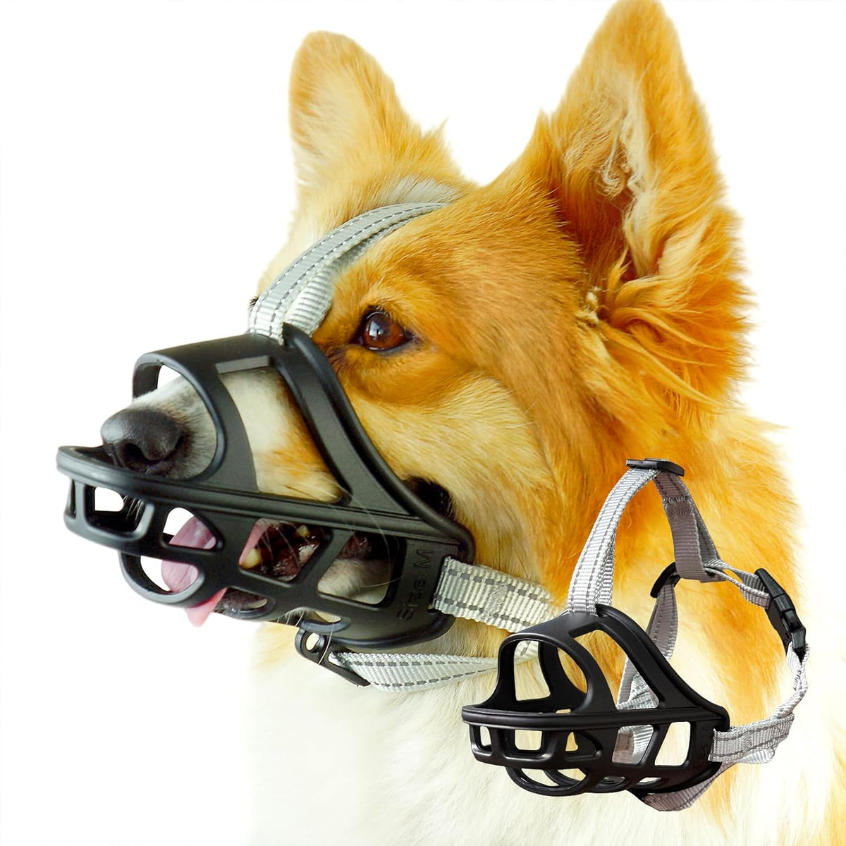 Dog Muzzle, Basket Muzzle for Small Medium Large Dogs, Anti-Biting and Chewing, Lightweight & Sturdy Cage Design, Allows Panting & Drinking, Ideal for Grooming & Training(Black Size M)