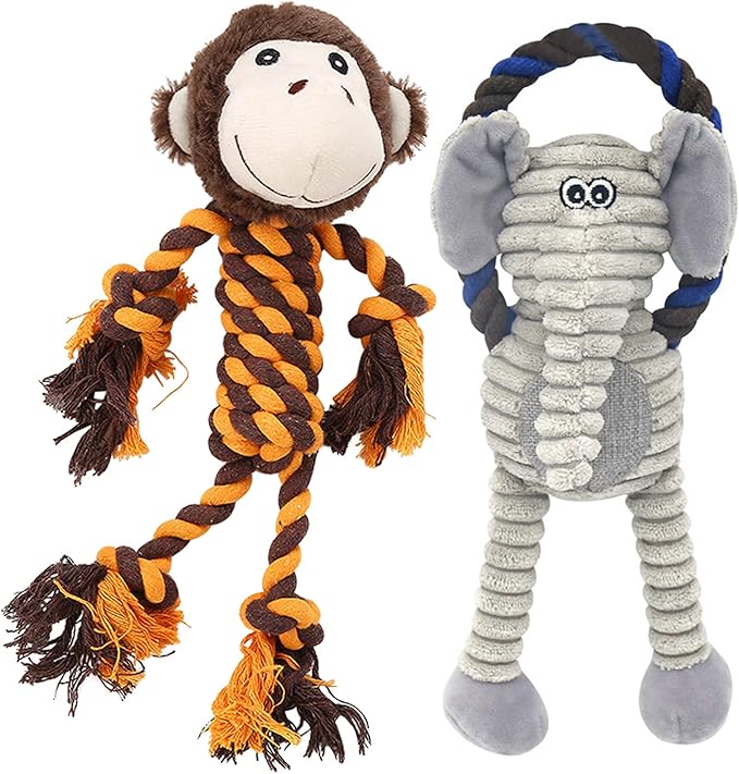 Rope Dog Toys to Keep Them Busy - Tug of War Dog Toys for Boredom Plush Interactive Squeaky Puppy Toys for Small Medium Large Dogs