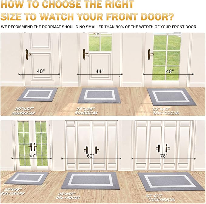 OLANLY Indoor Door Mat, 40x32, Non-Slip Absorbent Resist Dirt Entrance Mat, Washable Low-Profile Inside Entry Doormats for Entryway, Grey