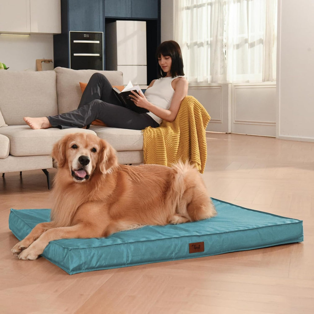 Outdoor Dog Bed for Small Dogs, Waterproof Dog Crate Bed for Small Dogs, Orthopedic Egg Crate Foam Puppy Beds with Washable and Removable Oxford Cover, Light Blue