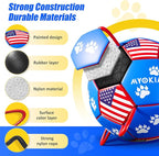 Size 3 Interactive Dog Football with Strap, Blue & Red, Eye-Catching Paw Prints and Flag Design, Ideal Outdoor Training Pet Toy, Perfect Choice for Medium & Large Dogs' Playtime