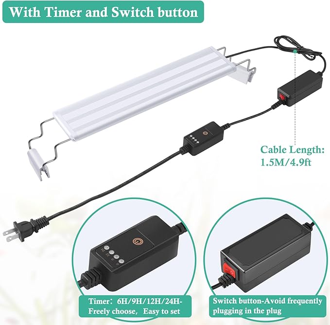 HITOP Full Spectrum LED Aquarium Light – 16-24” Classic Fish Tank Light with Timer, Aquarium Plant Light with Stable Extendable Brackets (16-24in)