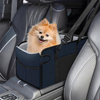 Portable Dog Car Seat for Small Dogs - Adjustable Safety Leash, Washable Cushion & Storage Pocket - Pet Booster Seat for Car Travel- Navy Blue