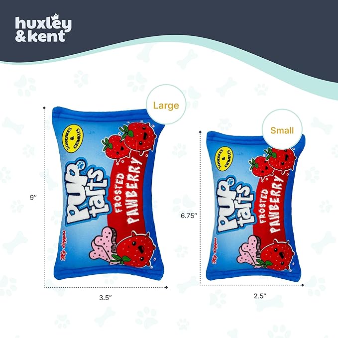 Huxley & Kent Funny Dog Toy w/Squeaker – Power Plush Squeaky Dog Toys for Small, Medium & Large Dogs – Soft Stuffed Animal for Indoor Play & Fetch - Pup-Tarts Frosted Pawberry, Large