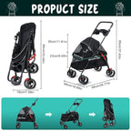 4 Wheels Pet Stroller for Medium Small Dog up to 50lbs, Dog Cat Stroller, Outdoor Travel Pet Folding Strollers, Cat Cage Strollers with Cup Holder, Breathable and Visible Mesh 1 Set