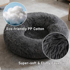 Calming Donut Dog Beds Large Sized Dog - Washable Removable Cover Non-Slip, Round Pet Bed Warming Fluffy Plush Faux Fur Anti-Anxiety Thick Cushion, Fits up to 80 lbs (Dark Grey, 36")