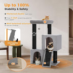 MUTTROS Heavy Duty Cat Tree for Indoor Cats Adult, 45-Inch Cat Tower with Sisal Scratching Ramp, 2 Cat Condo for Extra Large Cats, Big Top Perch, 3 Thick Black Scratching Posts (φ4.3) -Gray
