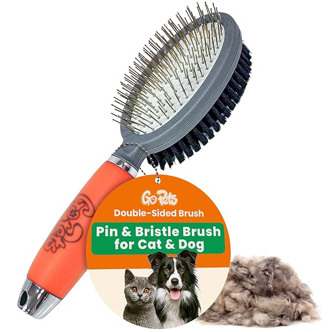 GoPets Double-Sided Pin & Bristle Brush, Dog & Cat Grooming Brush for Detangling, Shedding Control, Fur & Dirt Removal, Smooth & Efficient Pet Grooming for Healthy Coat, Comfortable Ergonomic Handle