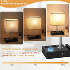Kakanuo Nightstand Lamp for Bedroom with Dual USB Ports, Grey Touch Control Bedside Table Lamp with Charging Outlets and Phone Stands, 3-Way Dimmable Desk Lamp for Living Room, LED Bulb Included