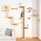 Tall Cat Tree Wall Mounted for Large Cats, 82 inch Scratching Post with Toys, Floor to Ceiling Cats Tower for Corner Area, Kitty Wall Shelf for Sleeping Playing Lounging Perching