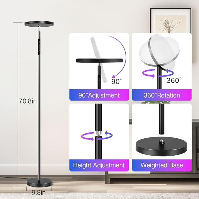 OUTON Smart RGB Floor Lamp, 36W LED Modern Torchiere Sky Lamp, Super Bright Stepless Dimmable Standing Tall Lamp with APP, Remote and Touch Control, LED Lamps for Living Room Bedroom,Gaming Room
