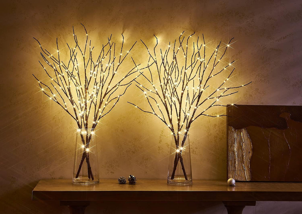 Fudios Lighted Branch Plug in with Timer Willow Branches with Fairy Lights for Vase Twig 32IN 150 LED Outdoor and Indoor Holiday Party Decor
