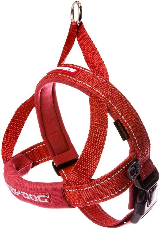 EzyDog Quick Fit Dog Harness, Soft Neoprene Padding - XX-Small, Red | Fast One-Click Buckle, Adjustable Fit, Strong Reinforced Materials, Reflective Stitching, No Pull Dog Harness, Easy Walking
