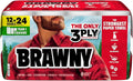 Brawny Tear-A-Square 3-Ply Paper Towels, 12 Double Rolls = 24 Regular Rolls, Strong, Absorbent, and Durable with 3 Sheet Sizes