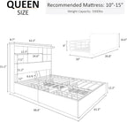 AMERLIFE Queen Size Bed Frame Wooden Platform Bed with 51.2" LED Storage Bookcase Headboard, 4 Storage Drawers & Charging Station/No Box Spring Needed/Noise Free/Rustic Grey