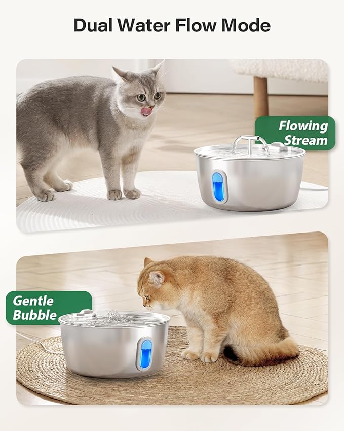 Cat Water Fountain Stainless Steel - 3.2L/108oz Pet Water Fountain for Cats Indoor - Automatic Pet Watering Dispenser (1 Filter)