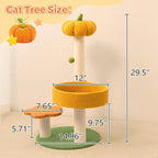 Cat Tree Post, 29.5" Pumpkin Flower Cat Tower Kittie Flower Kitten Nest with Sisal Post, Cozy Fluffy Cat Condo 3 Pillars Kitten Climbing Scratcher for Indoor Activity
