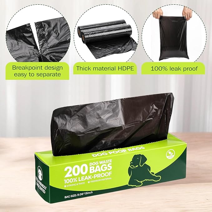 Harloon 6000 Counts Dog Poop Waste Bags 30 Rolls Extra Thick Strong Leak PET Proof Bags Disposable Bulk Universal Doggy Roll Waste Box for Puppy Outdoor Walking Travel(Black,13 x 9 Inches)