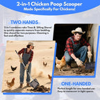 Chicken Poop Scooper & Rake 2-in-1, 304 Stainless Steel Shovel Head, Chicken Litter Scoop with Handle for Chicken Coop & Pet Waste Cleaning, Litter Sifting Shovel (35 to 65") US Patent Pending (Black)