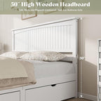 AMERLIFE Full Size Solid Wood Bed Frame with 50" Tall Headboard, Mid-Century Modern Bed with Storage Drawers, Wooden Platform Bed with 2 Drawers, No Box Spring Needed, White