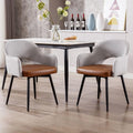DUOMAY Modern Swivel Dining Chairs Set of 2, Linen & Faux Leather Upholstered Accent Side Chair, Home Office Desk Chair with No Wheels for Dining Room Living Room Office, Light Grey