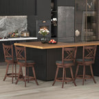 COSTWAY Bar Stool Set of 4 for Kitchen Island, Swivel Upholstered Counter Height Barstools with PU Surface, Rubber Wood Frame, 360° Rotatable Seat, Curved Back, Sturdy Footrest (4, 24" Seat Height)