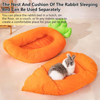 Rabbit Bed,Thick&Soft Bunny Bed with Removable Cushion,Machine Washable with Rattan Mat & Heart Decor,Cozy Warm Small Animal Sleeping Beds (Carrot Shape-L)