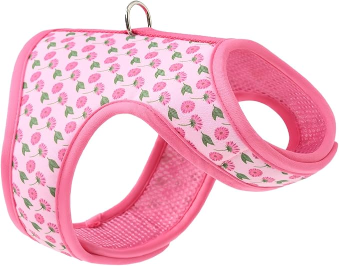 Mile High Life Dog Harness, Air Mesh Floral Vest Harness for 20 lbs Small Dogs & Cats, Easy Get on Adjustable Easy Closures Both Neck and Chest (Pink Flower, XS Chest 14"-16")