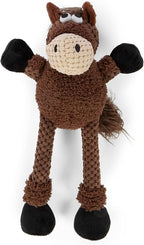 goDog Checkers Skinny Horse Squeaky Plush Dog Toy, Chew Guard Technology - Brown, Small