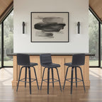 Vienna Modern Swivel Bar Height Stool with Black Faux Leather Seat and Black Brushed Wood Frame Set of 2