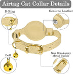 OOPSDOGGY Leather AirTag Cat Collar with Bell - Non Breakaway Kitten Collar with Apple Air Tag Holder - Lightweight GPS Pet Collars for Girl Boy Cats, Small Dogs, Puppies (Beige)